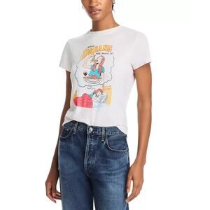 RE/DONE Women Vintage White Dreams Printed Cotton Casual Classic Tee Size S